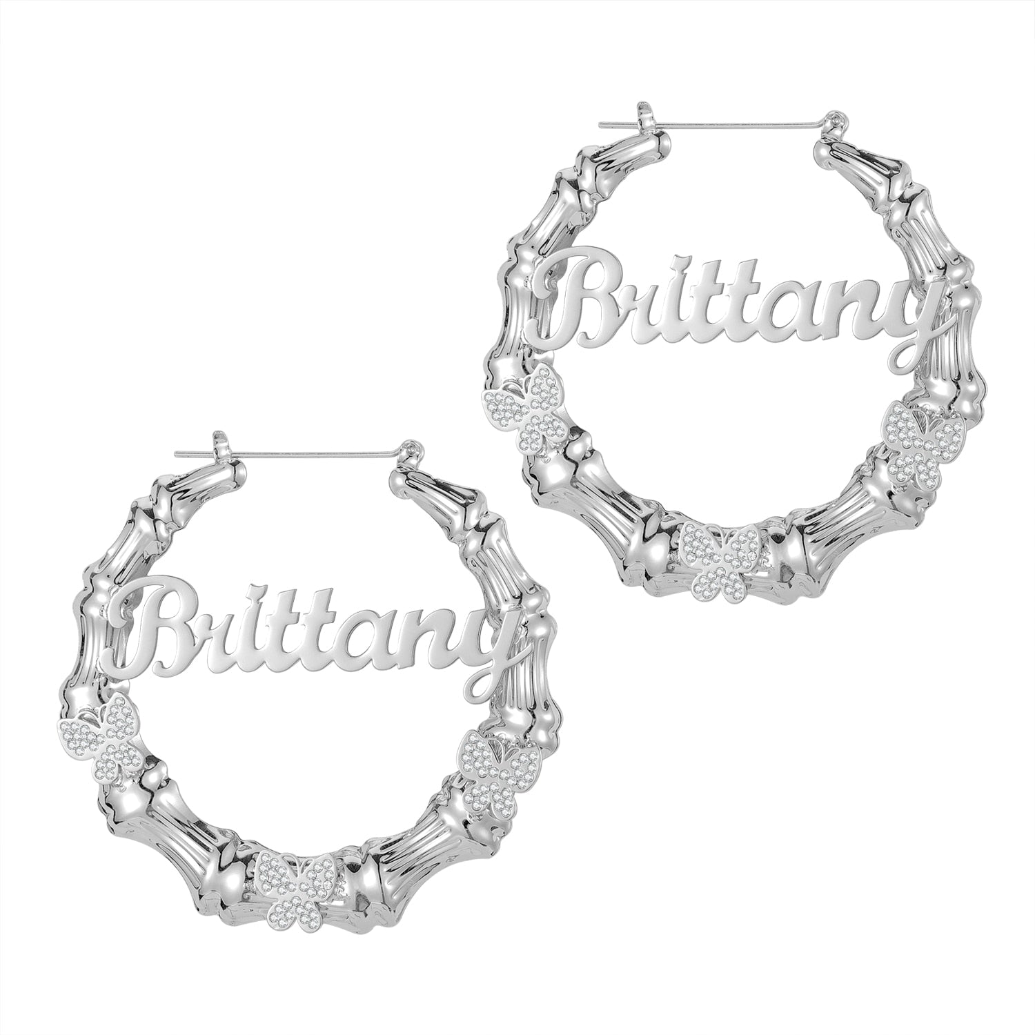 Diamond Butterfly Bamboo Hoop Name Earring Chantel The Label